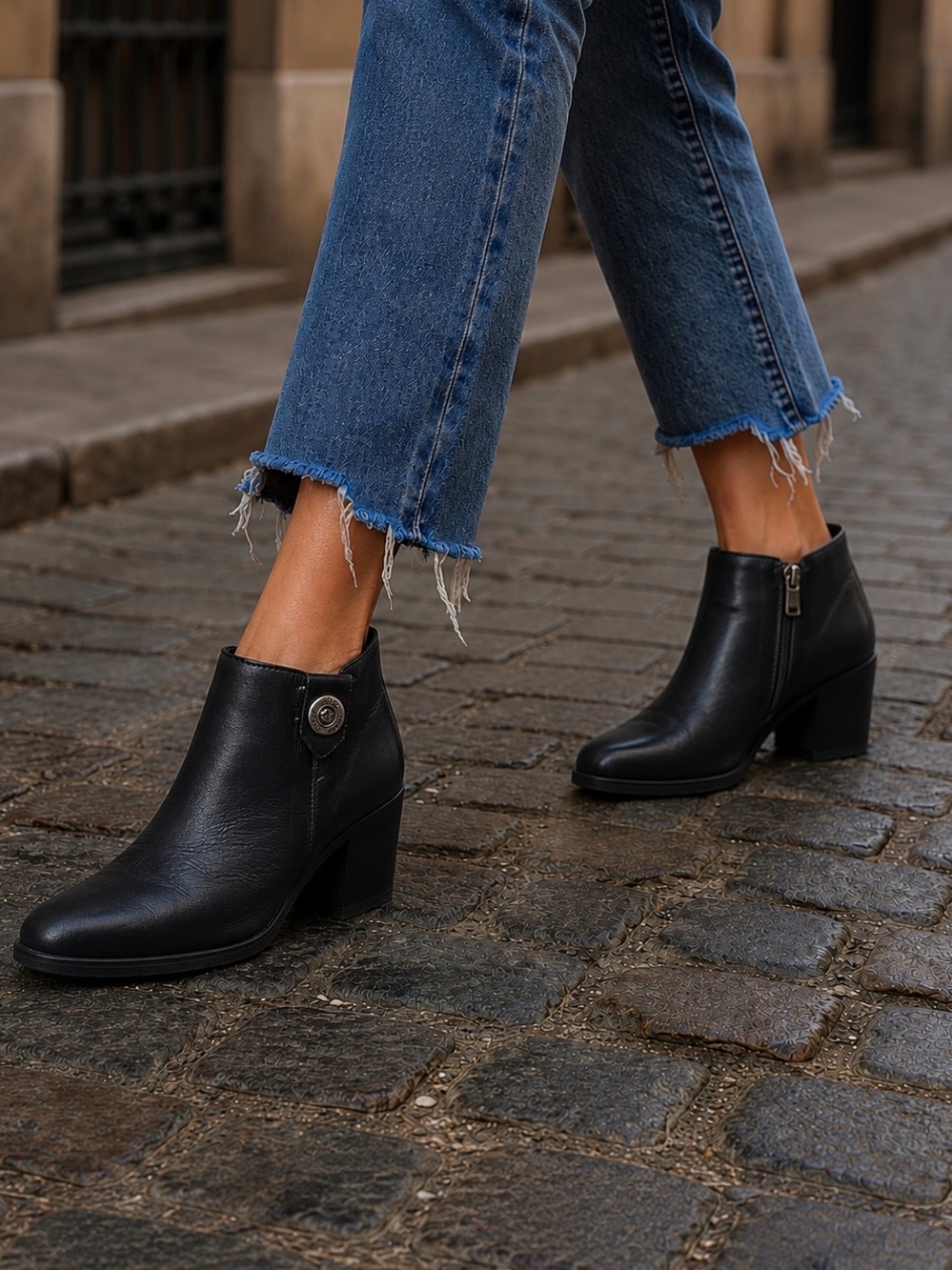 RIEKER Black Leather Heeled Ankle Boots Sz 7.5 Brand Quality Feminine Bikercore
